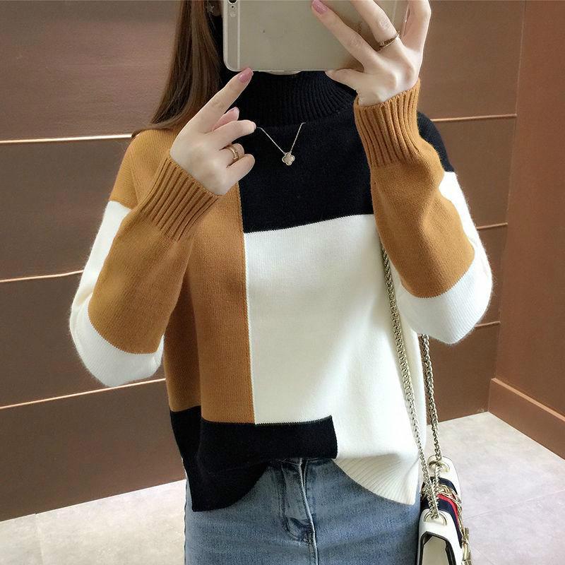 Turtleneck Knitted Jumpers for Women Women Sweater Casual Long Batwing Sleeve Pullovers Streetwear