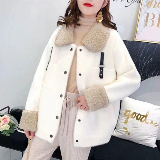 Casual Autumn and Winter Knitted Cardigan Lapel Long-sleeved Thick Sweater Short Fashion Jacket