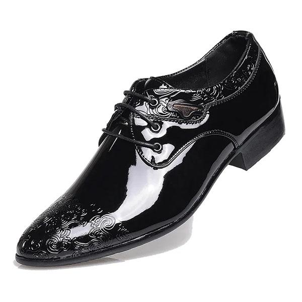 Men's Carved Dress Leather Shoes Spring Autumn British Leather Shoes Business Formal Pointed Toe Lace-up Casual Shoes Glossy Breathable Leather Shoes