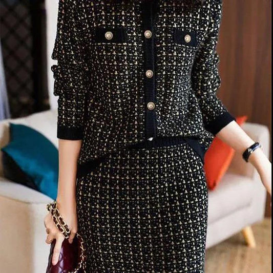 Autumn Small Fragrance Style Pattern Knitted Suit Design Sense Niche Tops and Skirts Two-piece Suit