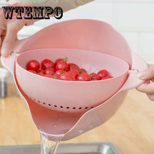 Vegetable Rice Strainer Double Handle Rice Basket Kitchen Fruit Bowl Wash Sieve Strainer