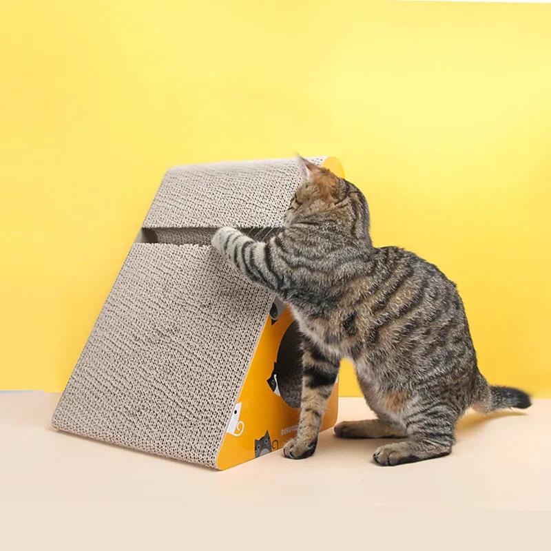 3 in 1 Vertical Cat Corrugated Scratching Board Cat House Cat Toy Triangle Against The Wall with Bell Ball Claw Sharpener Cat Scratch Mat