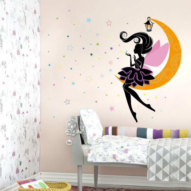 Elf on the moon  children's room kindergarten classroom wall decoration wall stickers dancing girl