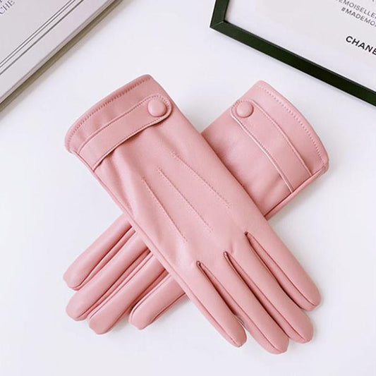 Women's Leather Gloves Winter Plus Velvet Thick Gloves Korean Imitation Sheepskin Pattern Touch Screen Gloves