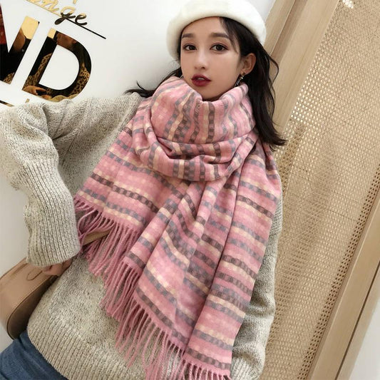 Women's Fashion Warm Winter Tassel Scarf Cashmere Scarf Plaid Thick Shawls and Scarves