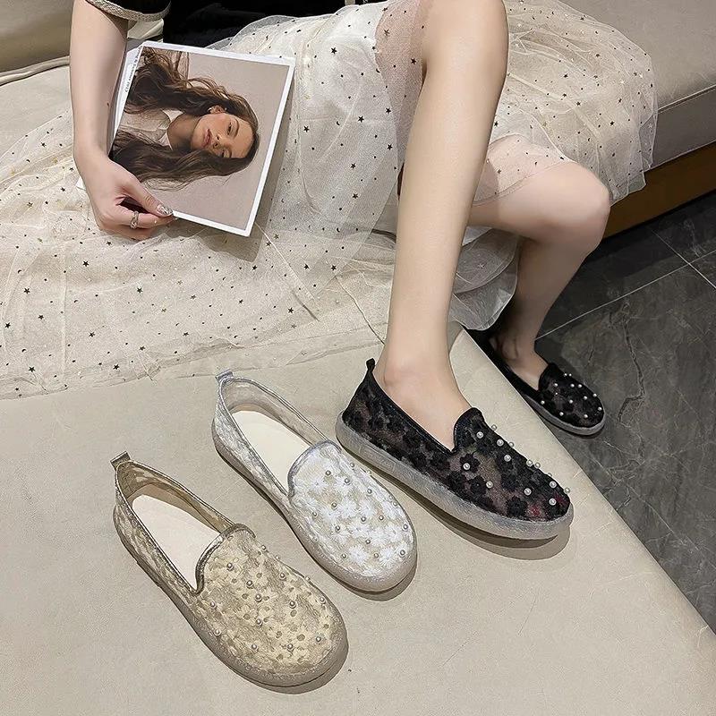 A Pedal Loafers Women Out Summer Flat Mesh Breathable Lazy Shoes Net Shoes Peas Shoes