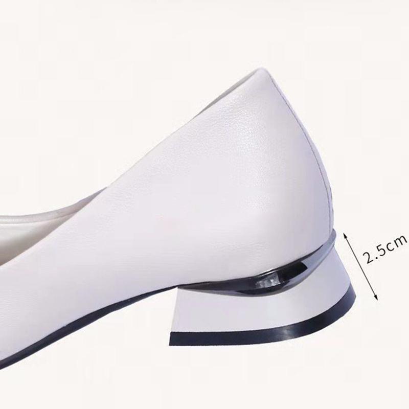 Ladies High Heels Low Heel Pointed Toe Pumps High Heels Soft Leather Soft Sole Soft Surface Thick Heel Pumps Work Shoes