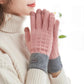 Women's Winter Plus Velvet Padded Gloves Touch Screen Korean Style Riding Warm Knitted Woolen Full Fingers Gloves Soft Thermal Windproof Mittens