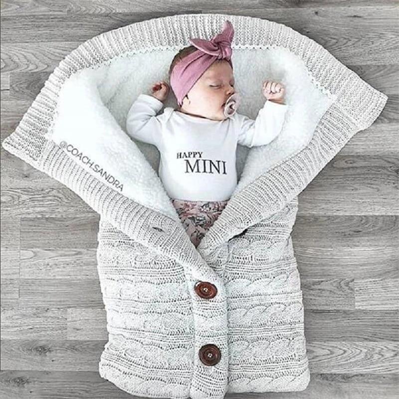 Newborn Baby Winter Warm Sleeping Bag Infant Button Knit Swaddle Wrap Swaddling Stroller Wrap Toddler Blanket Baby Sleeping Bag