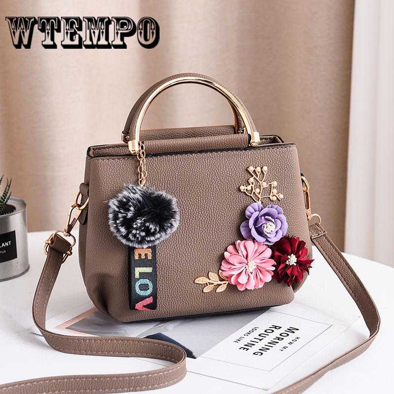 Leather Handbags Women Tote Top-handle Embroidery Flower Shoulder Bag