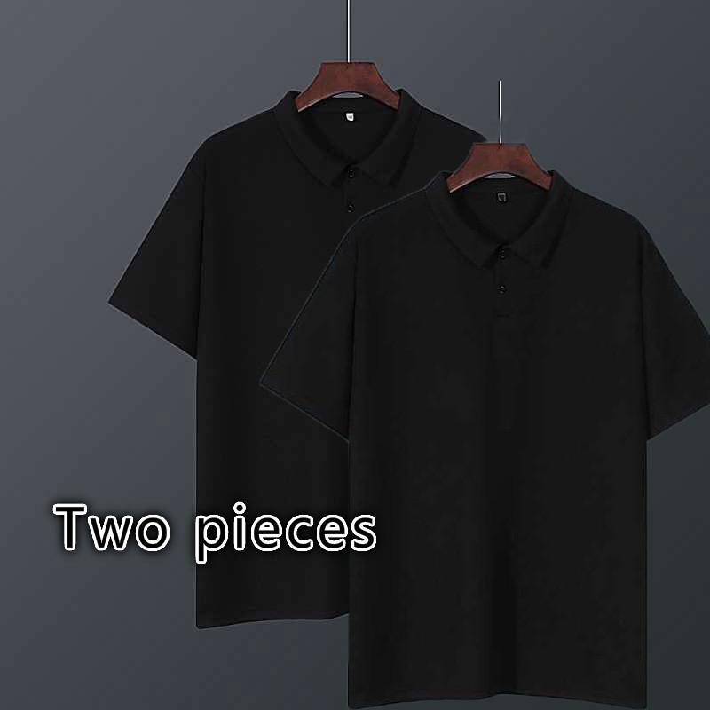 Ice Silk Mesh Short-sleeved T-shirt Men's   Shirt Lapel Half-sleeved Plus Fat Top Two pieces