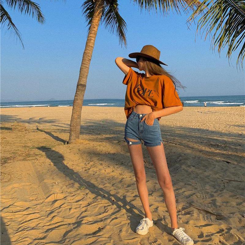 WTEMPO Cool Wild Girl Hig Waist Denim Shorts Women Loose Spring and Summer Wide Leg A-line Thin Casual Shorts