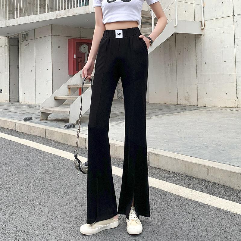 WTEMPO Summer Women Flare Long Pants Casual Ladies Bell Bottoms Large Size S-L Split Fork Trousers