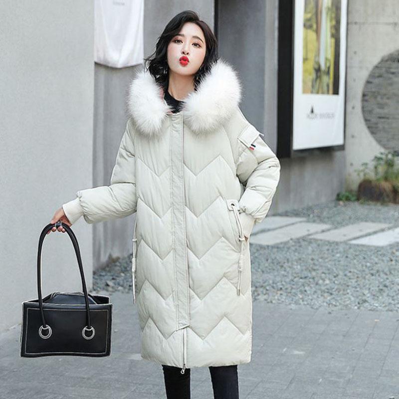 Down Jacket Winter Ladies Fashion Korean Big Fur Collar Thick Warm Hooded Mid-length Plus Size Cotton Jacket