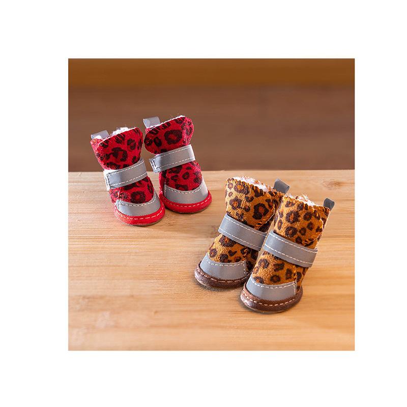 Dog Shoes Four Seasons Small Dog Teddy Pet Shoes Puppy Shoes Anti-skip Velvet Warm Boots A Set of 4 Bichon Shoes  Dog Wear-resistant Snow Boots