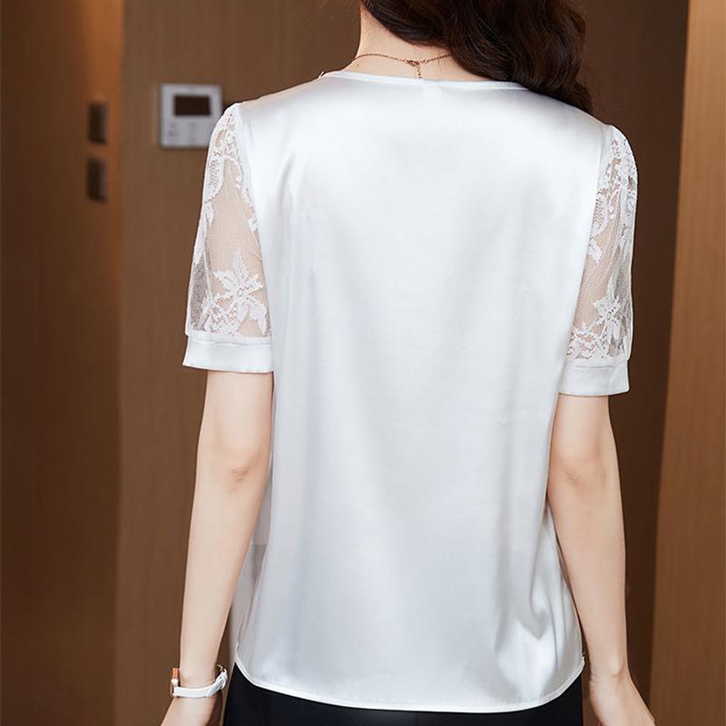 Chiffon Shirt Short-sleeved Summer Women's Large Size Lace Top Women's Loose T-shirt Small Shirt