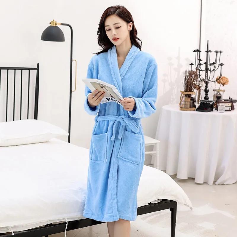 Coral Fleece Nightgown Women's Spring Thickening Flannel Bathrobes Ladies Pajamas Dress Home Wear Solid Color Robes Sleepwear