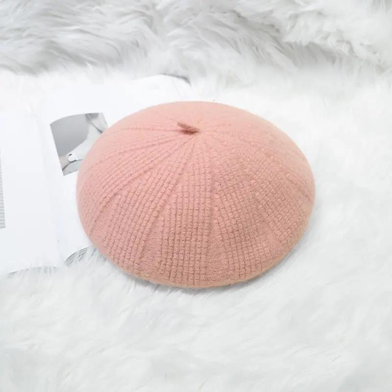 Women's Solid Color Retro All Match Knitted Beret Hat Autumn Winter Wool Blend Simple Painter Hat British Hat Classic Baker Hat