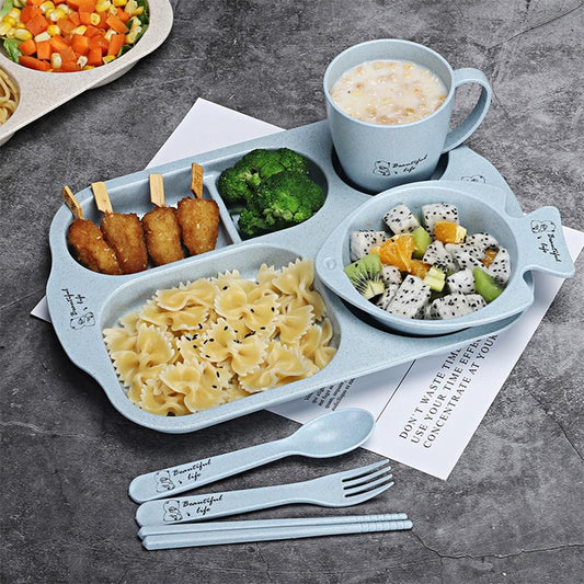 6Pcs/ Set Children Baby Tableware Set Cartoon Plates Kid Dishes Children Dinnerware Anti-hot Training Food Bowl Spoon Fork