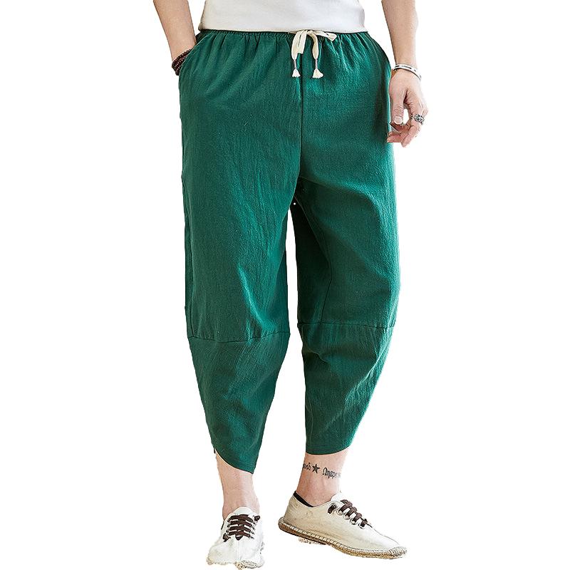 Summer Men's Cotton and Linen Shorts Men's Casual Loose Trend Sports Harlan Cropped Pants Men's Large Size Men's Breeches