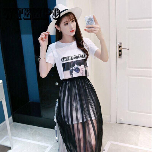 4XL plus size Women Clothes 2019 Letter Print Short Sleeve Cotton T shirt Patchwork Mesh dress