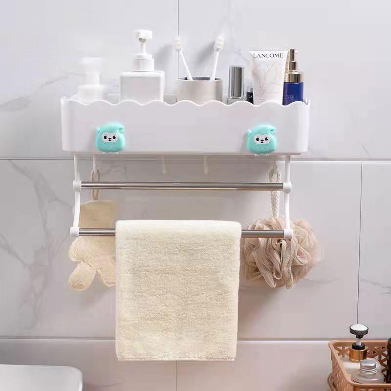 38cm Towel Rack with Hook with Kitchen Storage Rack Bathroom Wall Shelf Bathroom Free Punching Multifunctional Hanging Storage Rack