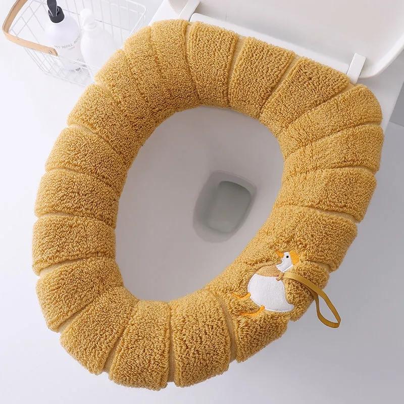 Universal Toilet Seat Cover Round Toilet Seat Cushion Bathroom Lavatory Cover Mat Winter Thick Warm Washable Cat Cartoon Cute Toilet Seat Covers