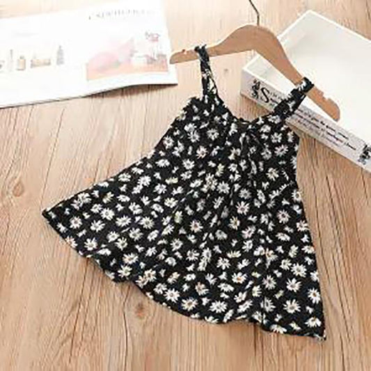 Summer Baby Girls Sling Dresses Children's Clothing Girls Sweet Lovely Polka Broken Flowers Bow Sleeveless Vest Dress