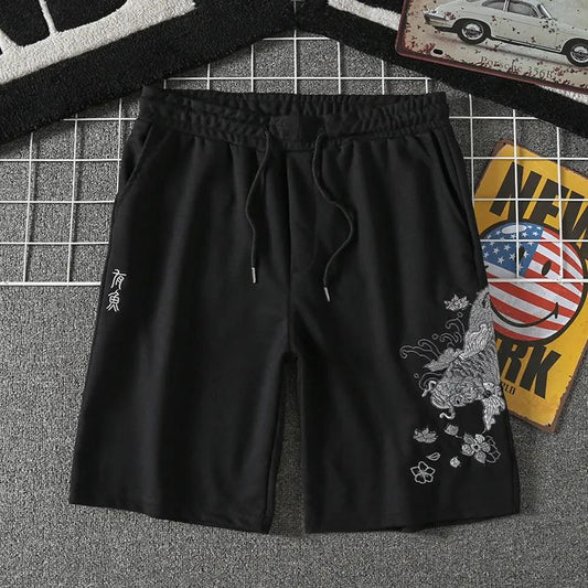 Embroidered Shorts Men's Summer Chinese Style Carp Embroidery Five-point Pants Tide Brand Men's Casual Sports Trend