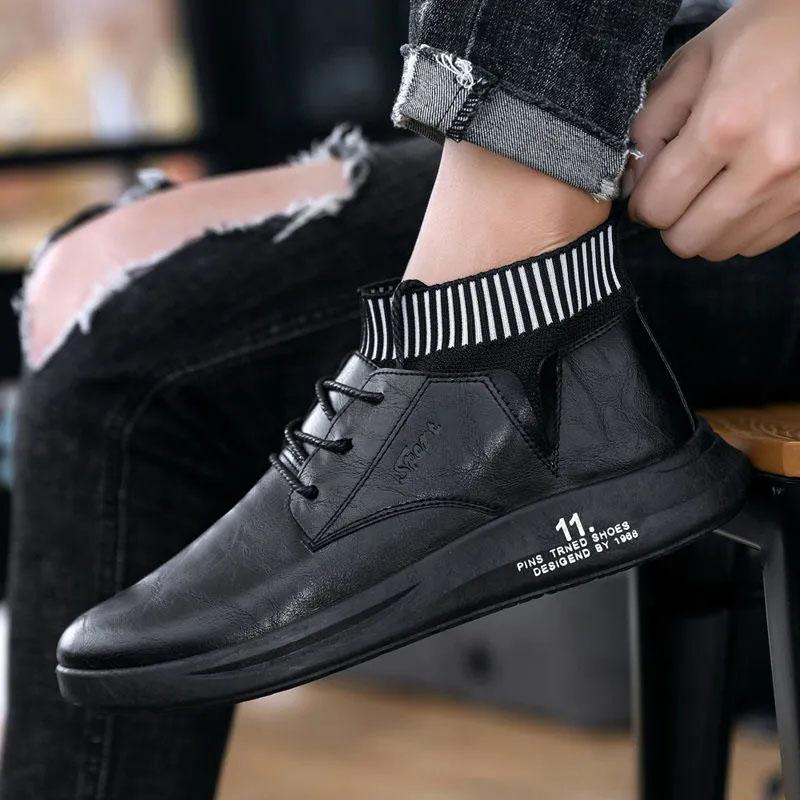 Spring and Autumn Men's Leather Shoes Socks Mouth Leather Shoes Casual Business Shoes Sports Leather Shoes Wear Resistant Waterproof