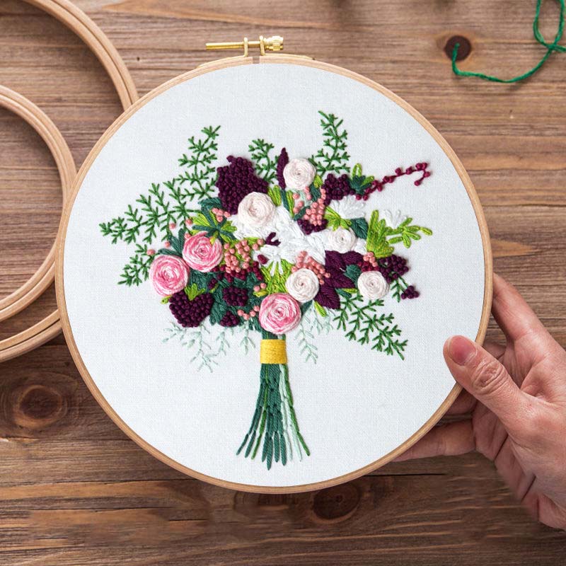 Home Decor Beginner Cross Stitch Kit Ribbon Painted Embroidery Hoop DIY Embroidery Flower Manual Needlework