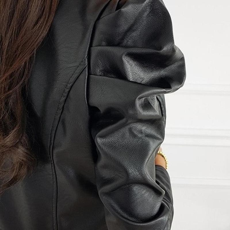 Fashion Short Cozy Bomber Jacket Motorcycle Coat Synthetic Leather Jacket for Women