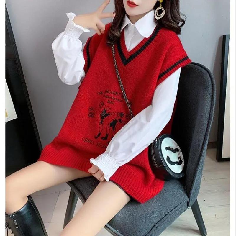 British Style V-neck Sweater Vest Women Loose Knit Vest Jacket All-match Jacket Women's Thin Sleeveless Sweater Comfortable and Warm