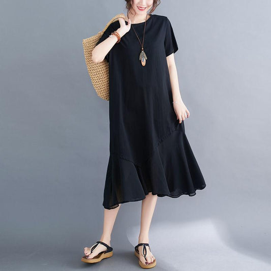 Boho Long Dress for Women O Neck Short Sleeve  Large Hem Beach Long Dress Elegant Women's Dress