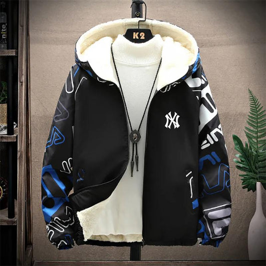 Mens Winter Plus Velvet Thick Warm Men's Jackets Trend Camouflage Jacket Youth Hooded Jackets