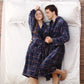 Women's Flannel Nightgown British Plaid Bathrobe Coral Velvet Thick Robe Autumn Winter Long Sleeves Long Nightgown Home Wear