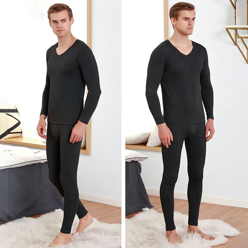 Winter Thermal Underwear V-neck Tops Pants Men Autumn Clothes Tight Suit Thicken Windproof Comfortable Soft Lining Long Sleeve High Elasticity Slim