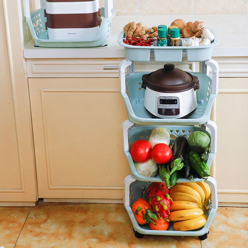 4-layer Cabinet Storage Shelf Floor Shelf Storage Rack Multifunctional Vegetable Fruit Storage Basket Snack Toy Holder Household Kitchen Organizers