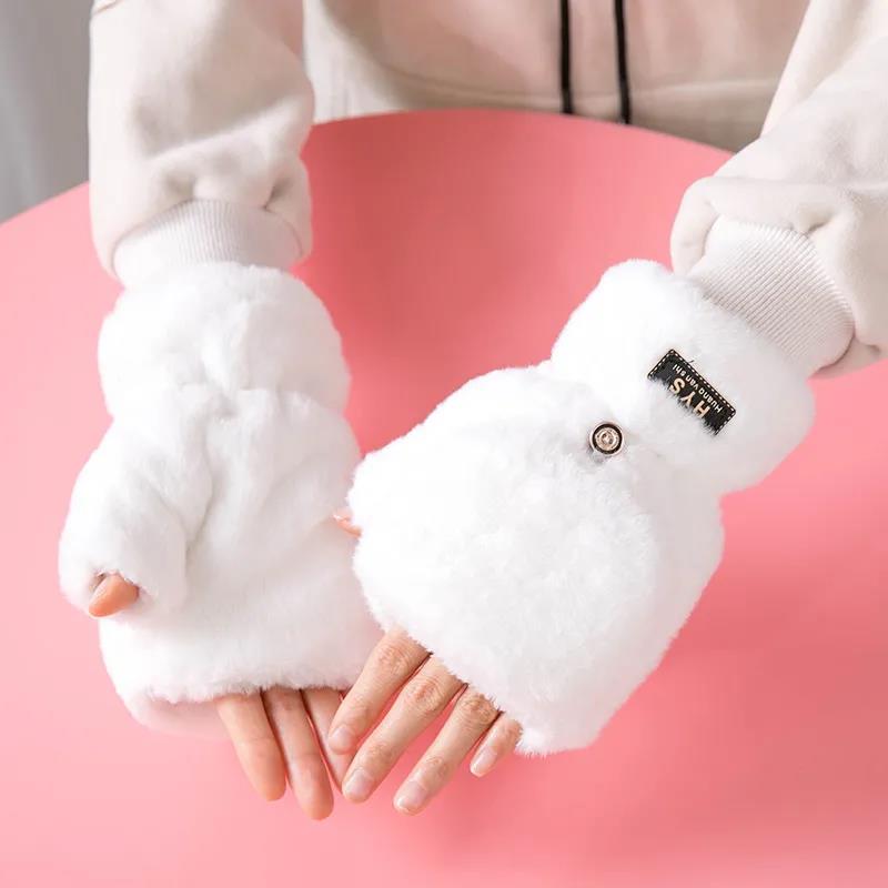 Winter Clamshell Half-finger Gloves Women Plus Velvet Thick Wild Plush Gloves Cold and Warm Cycling Gloves