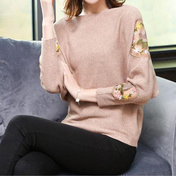 Sweater Women Loose Outer Wear Bat Sleeves Large Size Lace Casual Tops Spring and Autumn Printing Bottoming Shirt