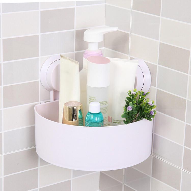 Plastic Suction Cup Bathroom Corner Storage Rack Shower Shelf Kitchen Collecting Basket