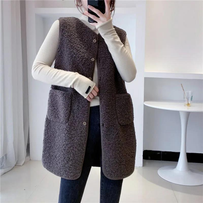 Long Vest Women's Autumn and Winter Mid-length Imitation Lamb Wool Fashion All-match Women's Coat