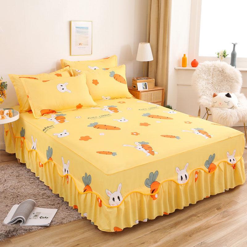 Skin-friendly Solid Color Home Bed Skirt Bedroom Sanding One-piece Bedspread Bedding Bedroom Student Dormitory Sheets