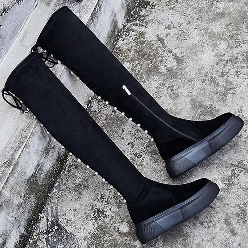 Autumn and Winter Women's Boots High Over The Knee Boots Flat Shoes Women's Lace-up Boots Elastic Boots