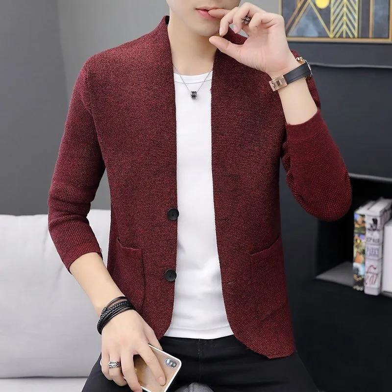 Men's Jacket Autumn and Winter Korean Version Trend Knitted Cardigan Men's Personality Slim Jacket Men's Handsome Top