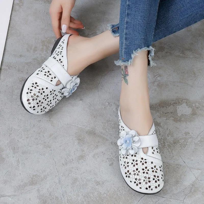 The First Layer of Cowhide Non-open Toe Half Slippers Women's Summer Wear Non-slip Tendon Soft Bottom Hole Shoes Home Flat Sandals Casual Shoes