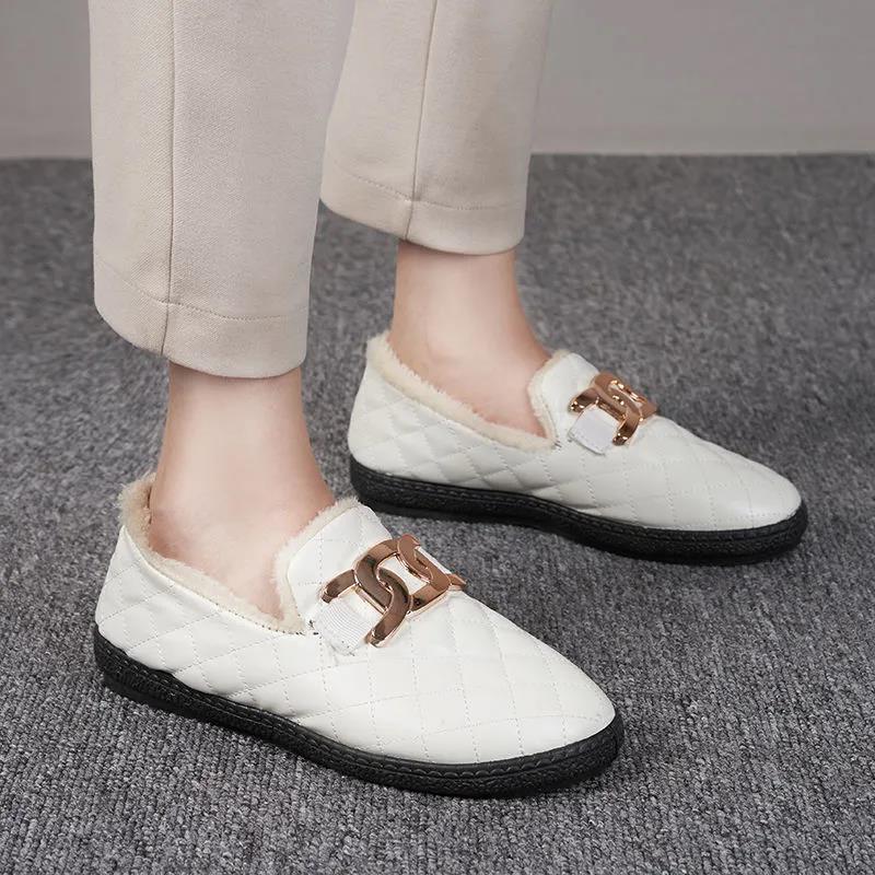 Winter Warm PU Waterproof Women's Cotton Shoes Plus Velvet Thick Snow Cotton Flat Non-slip Work Shoes