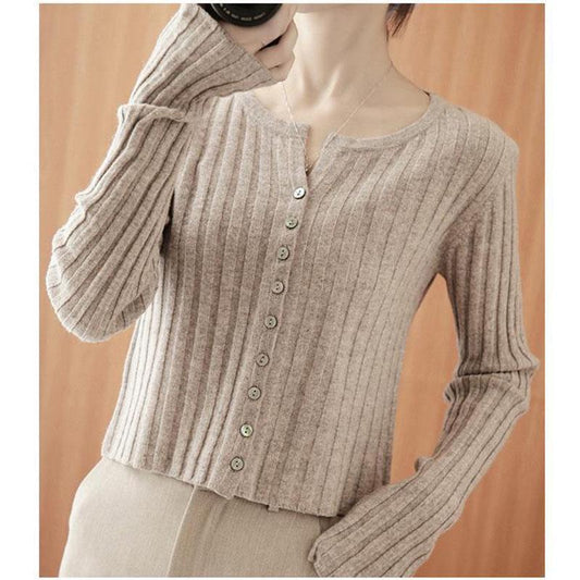 Autumn and Winter Knitted Sweater Fashion Casual Cardigan Jacket Short Long-sleeved Middle-aged Women's Top