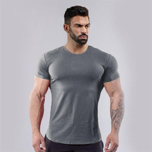 Oversized T-shirt Slim Tees Stretch Shirts Muscle Pullover Casual Undies Half Sleeve Overshirt Solid Color Top Men Clothing