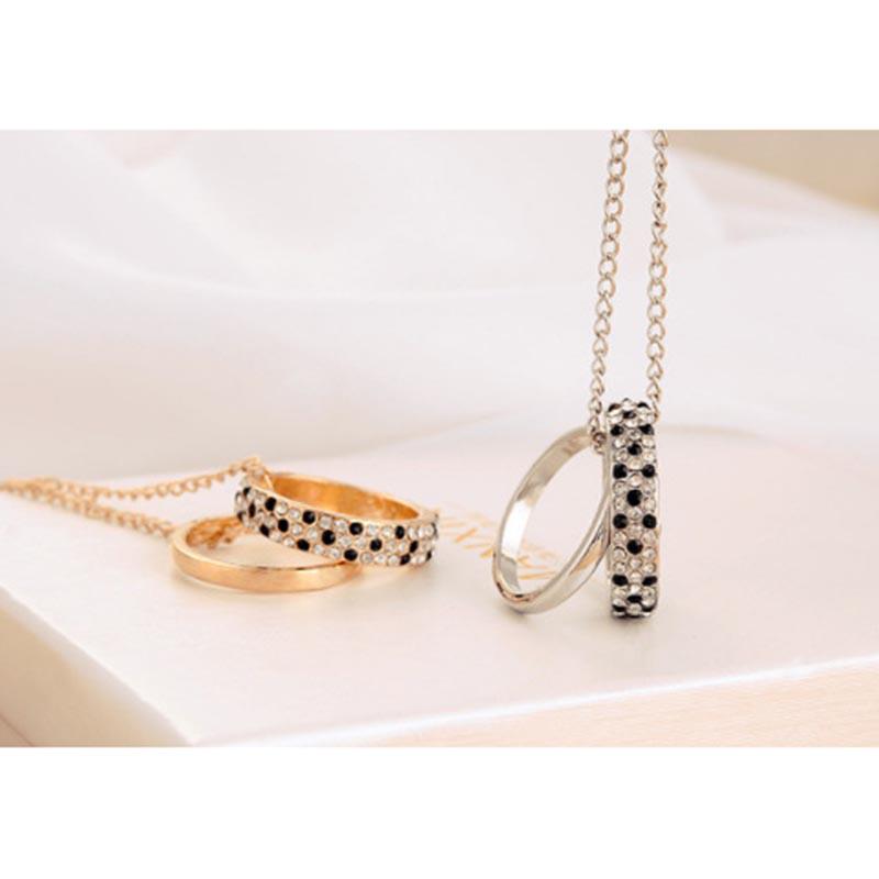 Item Black White Leopard Diamond Double Ring Necklace Alloy Ring Sweater Chain Clothing Accessories